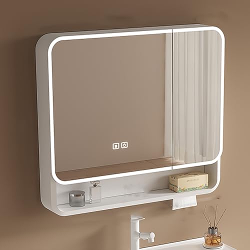 LED Beleuchtetes Badezimmer Medizin Kabinett ，Spiegelschrank Bad Mit Beleuchtung，Beschlagfrei，Badspiegel Badezimmerschrank Spiegel Mit Intelligenter Antibeschlag/Touchschalter(60*88cm/23*34in) von LLYLAFDC