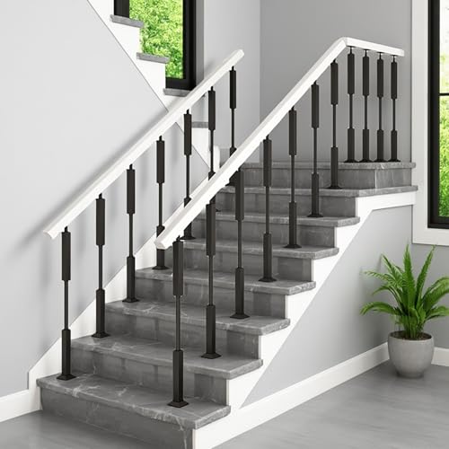 Treppengeländer Innen, Metall Handlauf Treppe,langlebige Stützsäulen Mit Rillen Für Erdspieß Und Basis, Sicherheitsbaluster-Haltegriffgeländer, Leitplanke(Balck,85cm-10pcs) von LLYLAFDC