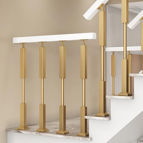 Treppengeländer Innen, Metall Handlauf Treppe,langlebige Stützsäulen Mit Rillen Für Erdspieß Und Basis, Sicherheitsbaluster-Haltegriffgeländer, Leitplanke(Gold,95cm-10pcs) von LLYLAFDC