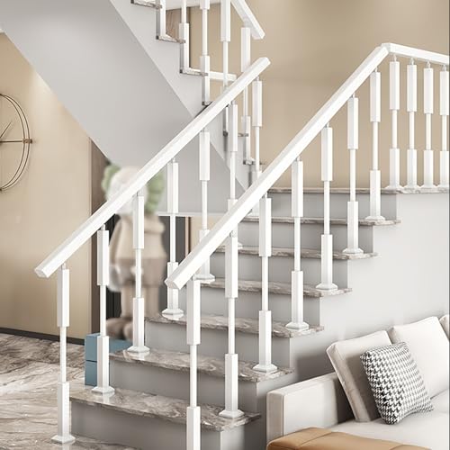 Treppengeländer Innen, Metall Handlauf Treppe,langlebige Stützsäulen Mit Rillen Für Erdspieß Und Basis, Sicherheitsbaluster-Haltegriffgeländer, Leitplanke(Wit,95cm-10pcs) von LLYLAFDC