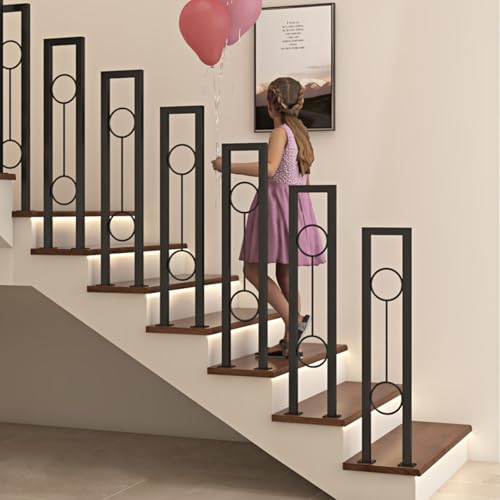 Treppengeländer Innen, U Förmiger Handlauf Geländer Treppe, Mit Rillen Für Erdspieß Und Basis, Langlebige Stützsäulen Geländer Vertikal Montiert(Balck,85cm) von LLYLAFDC