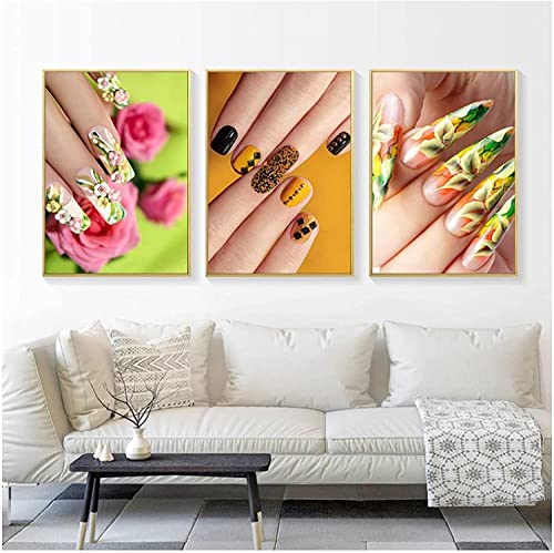 LLYSJ Gedruckt auf Leinwand 3 Stück 40x60 cm Rahmenlos Schöner Nail Art Print Nail Art Makeup Poster Moderne Wohndeko Wandbild Nail Shop von LLYSJ