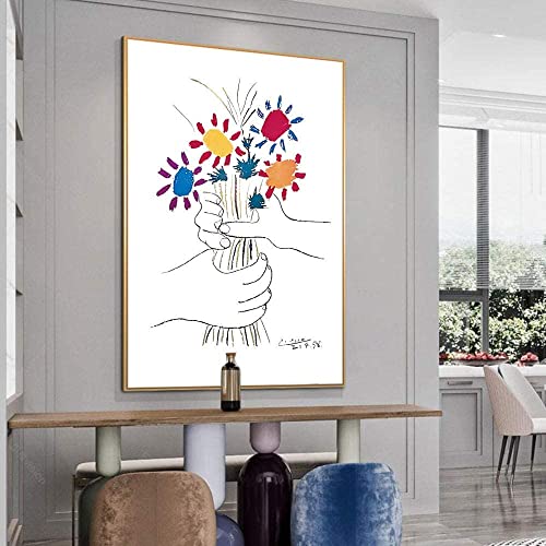 LLYSJ Leinwanddruck 50 x 70 cm Rahmenlos Pablo Picasso Peace Bouquet Leinwand Kunst Poster und Drucke Abstraktes Blumenwandkunstbild von LLYSJ