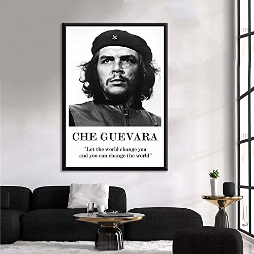 Wandbild 60x80cm Rahmenloses Schwarz-Weiß-Portrait von Che Guevara-Zitaten auf Leinwand gedruckt. Wohnzimmer-Leinwand-Wand-Kunst-Bild von LLYSJ