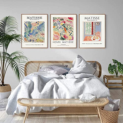 LLYSJ Wandkunst 3 Stück 50x70 cm rahmenlos Vintage Henri Matisse abstrakte Leinwanddrucke Poster beige Bild Wohnkultur, Kein Rahmen von LLYSJ