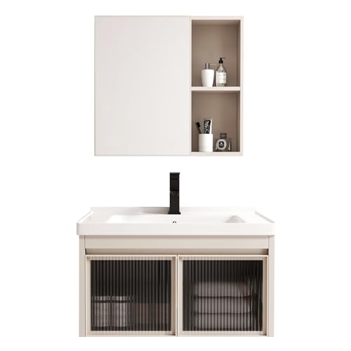LLZJDDPLY Badezimmer Badmöbel Set, Hochglanz weiß, Waschtischunterschrank mit Keramik-Waschbecken, Spiegelschrank (Size : 60cm/23.6in) von LLZJDDPLY
