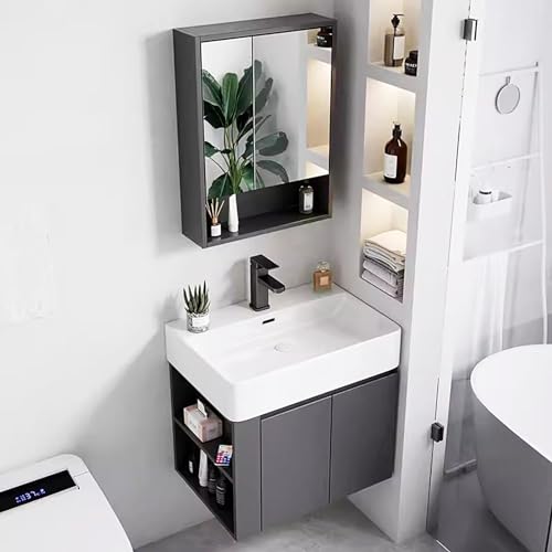 LLZJDDPLY Badezimmer Badmöbel Set Waschbeckenunterschrank Unterschrank Badezimmerschrank mit Spiegelschrank + Grau (Size : 60 * 30cm/20.4 * 11.8in) von LLZJDDPLY
