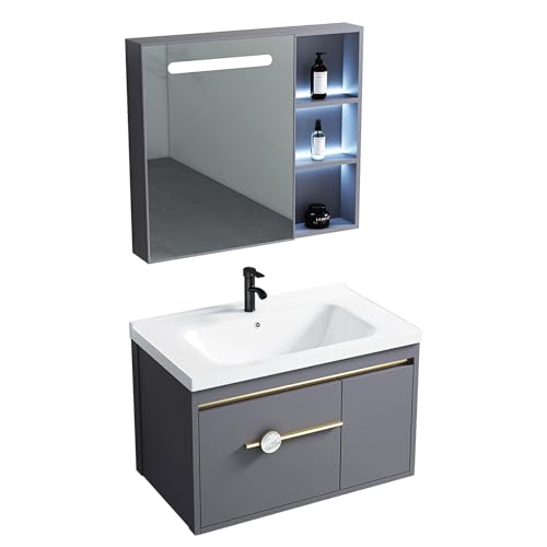 LLZJDDPLY Badezimmermöbel-Set 2-teilig -Set mit Unterschrank, Waschbecken kleinem Spiegel mit LED Spiegelschrank for kleine und schmale Toilette mit Waschplatz (Size : 61cm/24in) von LLZJDDPLY