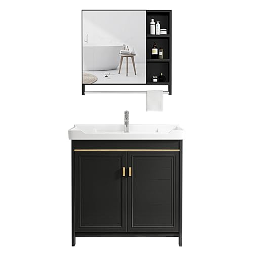 LLZJDDPLY Badezimmerschrank Set, 2 Teilig Badezimmerschrank, 60-80 cm Unterschrank mit Keramikwaschbecken, Spiegelschrank(Size:60x47cm) von LLZJDDPLY