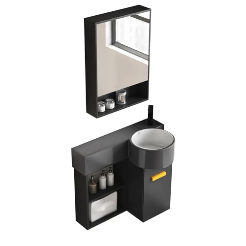 LLZJDDPLY Badezimmerschrank Set, Waschtischunterschrank 55cm mit Spiegelschrank Badmöbel Set for Badezimmer Gäste WC Weiß/Grau(Color:GY,Size:A) von LLZJDDPLY