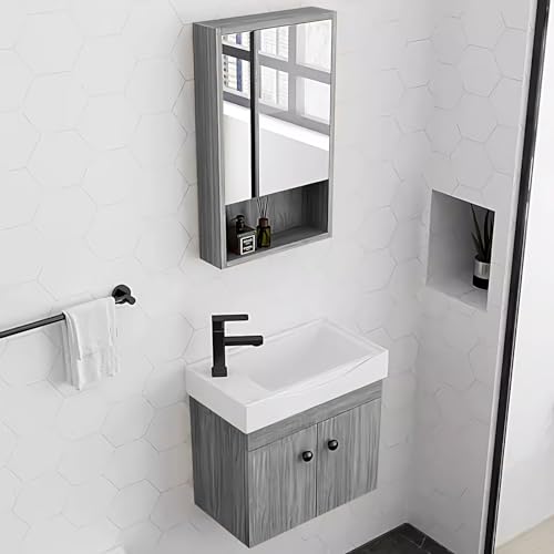 LLZJDDPLY Badmöbel Set mit Spiegelschrank 51cm Waschbecken Massivholz mit Weiß - Unterschrank Hochschrank Waschtisch Möbel (Color : G, Size : Left) von LLZJDDPLY