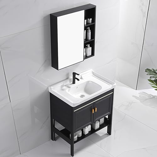 LLZJDDPLY Badmöbel Set mit spiegelschrank, 2 Teilig Badezimmerschrank, 60-80 cm Unterschrank mit Keramikwaschbecken, Spiegelschrank(Size:80x47cm) von LLZJDDPLY