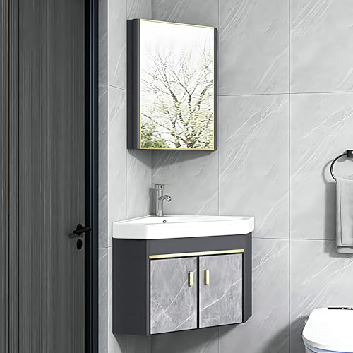 LLZJDDPLY Eckwaschbecken mit Unterschrank, Wandmontiertes Keramikwaschbecken, Badunterschrank Waschbecken, Badmöbel-Set, Gäste Wc Klein, Moderne Badmöbel (Color : A, Size : 56cm/22in) von LLZJDDPLY