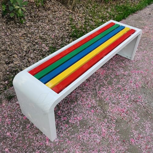 LLZJDDPLY Gartenbank Metall Wetterfest, Holzbank, Terrassenmöbel, Kunststoff-Holzstreifen-Design Ohne Rückenlehne, Tragkraft 500 kg(A,150cm/59in) von LLZJDDPLY