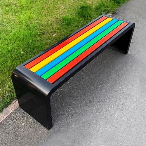 LLZJDDPLY Gartenbank Metall Wetterfest, Holzbank, Terrassenmöbel, Kunststoff-Holzstreifen-Design Ohne Rückenlehne, Tragkraft 500 kg(B,120cm/47in) von LLZJDDPLY
