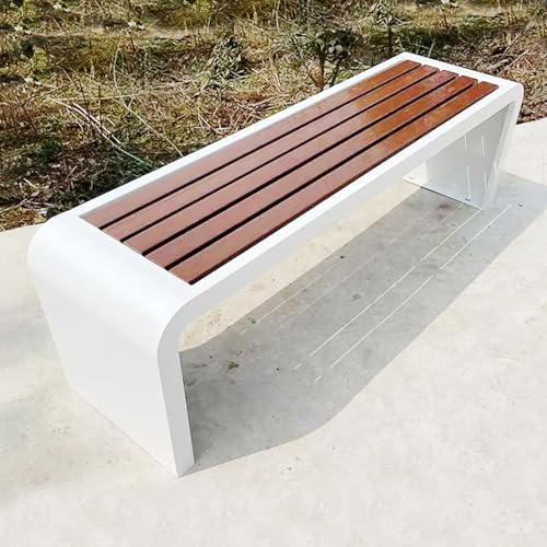 LLZJDDPLY Gartenbank Metall Wetterfest, Holzbank, Terrassenmöbel, Kunststoff-Holzstreifen-Design Ohne Rückenlehne, Tragkraft 500 kg(C,100cm/39in) von LLZJDDPLY