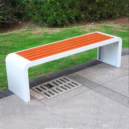 LLZJDDPLY Gartenbank Metall Wetterfest, Holzbank, Terrassenmöbel, Kunststoff-Holzstreifen-Design Ohne Rückenlehne, Tragkraft 500 kg(G,150cm/59in) von LLZJDDPLY