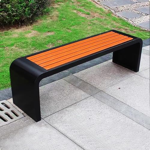 LLZJDDPLY Gartenbank Metall Wetterfest, Holzbank, Terrassenmöbel, Kunststoff-Holzstreifen-Design Ohne Rückenlehne, Tragkraft 500 kg(H,120cm/47in) von LLZJDDPLY
