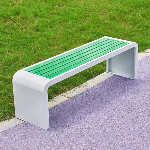 LLZJDDPLY Gartenbank Metall Wetterfest, Holzbank, Terrassenmöbel, Kunststoff-Holzstreifen-Design Ohne Rückenlehne, Tragkraft 500 kg(I,150cm/59in) von LLZJDDPLY