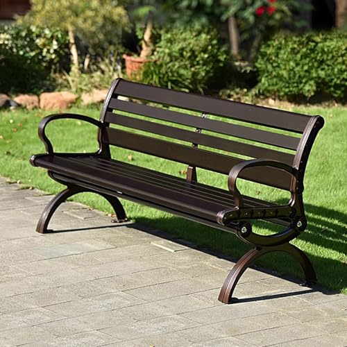 LLZJDDPLY Gartenbank Wetterfest Metall, Gartenmöbel mit Rückenlehne und Armlehne, Terrassenmöbel für Terrasse, Rasen, Balkon, Hof, Veranda, Tragkraft: 500 kg(Black,150cm/59in) von LLZJDDPLY