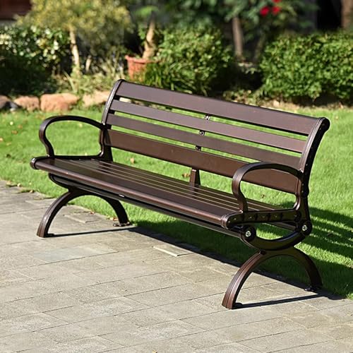 LLZJDDPLY Gartenbank Wetterfest Metall, Gartenmöbel mit Rückenlehne und Armlehne, Terrassenmöbel für Terrasse, Rasen, Balkon, Hof, Veranda, Tragkraft: 500 kg(Brown,120cm/47in) von LLZJDDPLY