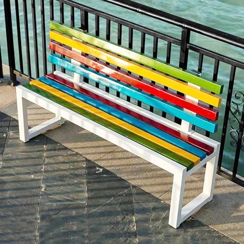 LLZJDDPLY Gartenbank wetterfest mit Rückenlehne, Gartenbank Metall, Sitzbank für Park, Rasen, Terrasse, Hof, Poolrand, Balkon, Schule, Tragkraft 500 kg(Colorful,150cm/59in) von LLZJDDPLY