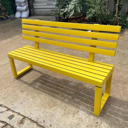 LLZJDDPLY Gartenbank wetterfest mit Rückenlehne, Gartenbank Metall, Sitzbank für Park, Rasen, Terrasse, Hof, Poolrand, Balkon, Schule, Tragkraft 500 kg(Yellow,120cm/47in) von LLZJDDPLY