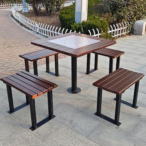 LLZJDDPLY Gartenmöbel Set, Terrassenmöbel 5-teiliger Terassenmöbel Außen mit Schachbrettmuster aus Edelstahl und Befestigungslöchern, für Veranda, Pool, Hof und Garten(Brown,A) von LLZJDDPLY