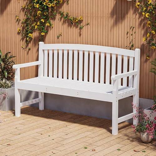 LLZJDDPLY Holzbank gartenbank wetterfest, Gartenbank Holz mit Rückenlehne und Armlehnen, Verandabank für Rasen, Garten, Park, Hof(White,150cm/59in) von LLZJDDPLY