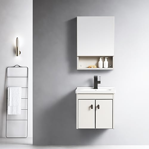 LLZJDDPLY Home Badezimmermöbel Set mit Spiegel - Weiß Hochglanz B:40 cm - Gäste WC Waschbecken mit Unterschrank - Kompakte Größe Waschtischunterschrank Hängend von LLZJDDPLY