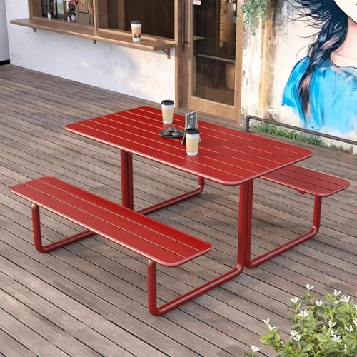 LLZJDDPLY Terassenmöbel Außen mit 2 Bänken, Gartenmöbel Set, Metall, Lounge Möbel Outdoor für den Garten, Rasentreffen(Red,120cm/47in) von LLZJDDPLY
