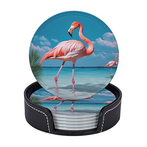 Getränkeuntersetzer Set von 6 Flamingo in Wasser Leder Untersetzer Schutz für Tisch Schreibtisch Niedliche Getränkeuntersetzer für Tasse Hitzebeständige Kaffeeuntersetzer für Schreibtisch Küche Büro von LLaviD