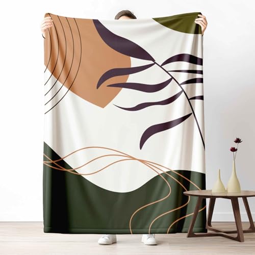 3D Fleecedecke Abstrakt Blatt KuscheldeckeMinimalistisch Pflanze Flauschig & Weich Modern Linie Wohndecke für Sofa, Bett, Couch, Warm und Gemütlich, 230x270 cm von LLponhg