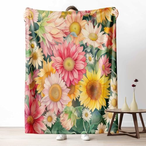 3D Fleecedecke Blumen Sonnenblume KuscheldeckeBunt Gänseblümchen Flauschig & Weich Aquarell Blume Wohndecke für Sofa, Bett, Couch, Warm und Gemütlich, 230x270 cm von LLponhg