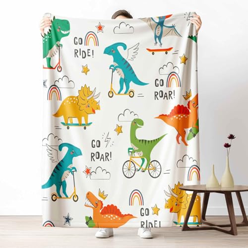 3D Fleecedecke Cartoon Dinosaurier KuscheldeckeNiedlich Regenbogen Flauschig & Weich Süß Stern Wohndecke für Sofa, Bett, Couch, Warm und Gemütlich, 230x270 cm von LLponhg