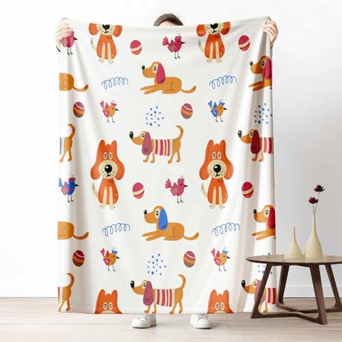 3D Fleecedecke Cartoon Hund KuscheldeckeKinder Welpen Flauschig & Weich Niedlich Vögel Wohndecke für Sofa, Bett, Couch, Warm und Gemütlich, 230x270 cm von LLponhg