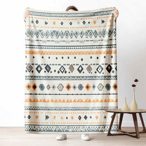 3D Fleecedecke Ethnischer Stil Geometrisch KuscheldeckeAztekenmuster Streifenmuster Flauschig & Weich Bohemian Dreieck Wohndecke für Sofa, Bett, Couch, Warm und Gemütlich, 230x270 cm von LLponhg
