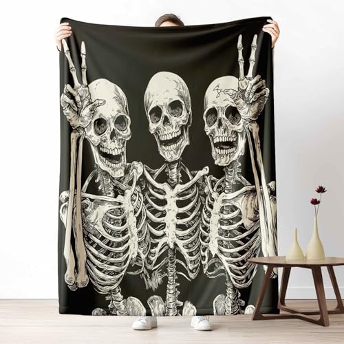 3D Fleecedecke Halloween Skelett KuscheldeckeUnheimlich Schädel Flauschig & Weich Gruselig Figur Wohndecke für Sofa, Bett, Couch, Warm und Gemütlich, 230x270 cm von LLponhg