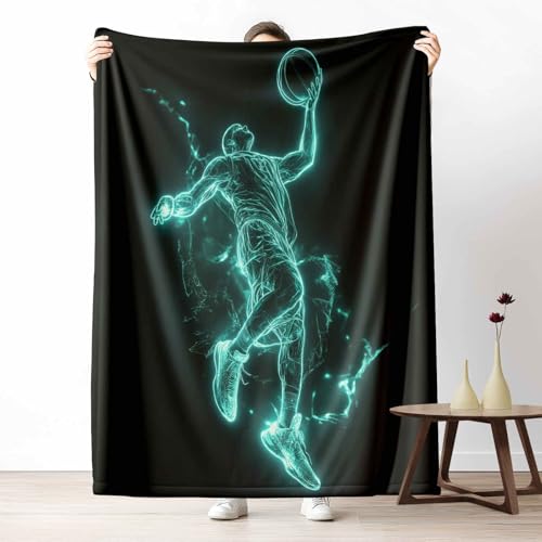 3D Fleecedecke Sport Basketball KuscheldeckeNeon Athlet Flauschig & Weich Elektrisch Spieler Wohndecke für Sofa, Bett, Couch, Warm und Gemütlich, 230x270 cm von LLponhg