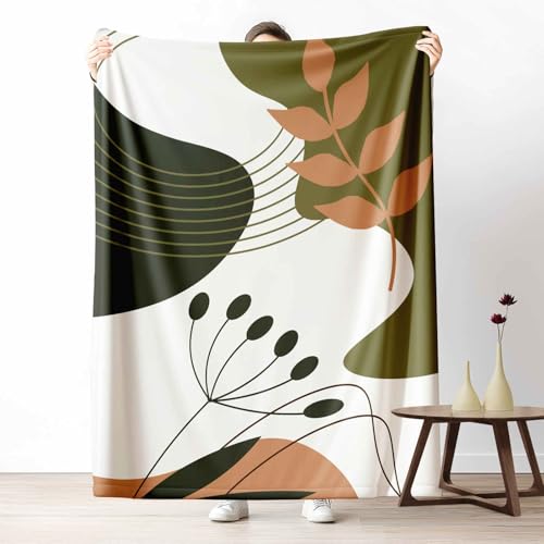 3D Kuscheldecke für Erwachsene Abstrakt Botanisch Wohndecke Flauschig als Sofa Deko Modern Pflanze Tagesdecke Minimalistisch Blatt Fleecedecke Warm für Couch & Sessel, 130x150 cm von LLponhg