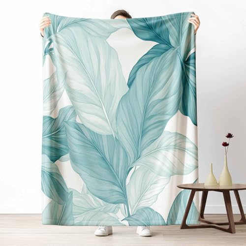 3D Kuscheldecke für Erwachsene Aquarell Blatt Wohndecke Flauschig als Sofa Deko Minimalistisch Botanisch Tagesdecke Natürlich Pflanzen Fleecedecke Warm für Couch & Sessel, 130x150 cm von LLponhg