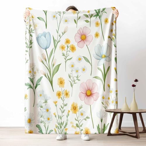 3D Kuscheldecke für Erwachsene Aquarell Gänseblümchen Wohndecke Flauschig als Sofa Deko Bunt Blume Tagesdecke Blumen Garten Fleecedecke Warm für Couch & Sessel, 130x150 cm von LLponhg