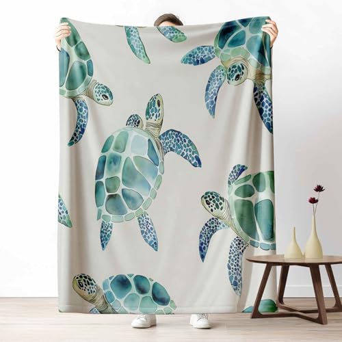3D Kuscheldecke für Erwachsene Aquarell Meeresschildkröten Wohndecke Flauschig als Sofa Deko Meerestiere Ozean Tagesdecke Unterwasserwelt Wasser Fleecedecke Warm für Couch & Sessel, 130x150 cm von LLponhg