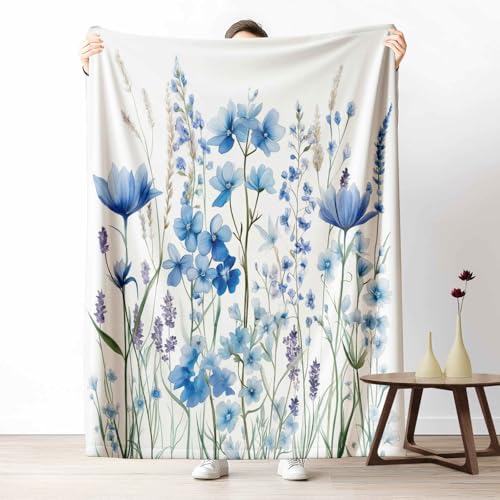 3D Kuscheldecke für Erwachsene Aquarell Wildblumen Wohndecke Flauschig als Sofa Deko Botanisch Blume Tagesdecke Landhausstil Lavendel Fleecedecke Warm für Couch & Sessel, 130x150 cm von LLponhg