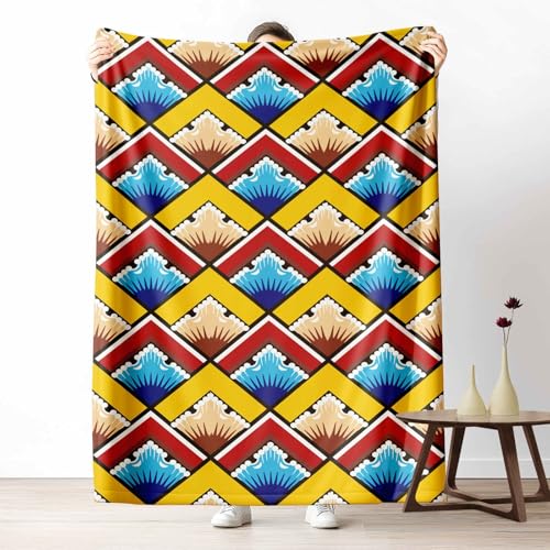 3D Kuscheldecke für Erwachsene Aztekenmuster Geometrie Wohndecke Flauschig als Sofa Deko Tribal Chevron Tagesdecke Ethnischer Raute Fleecedecke Warm für Couch, 130x150 cm von LLponhg