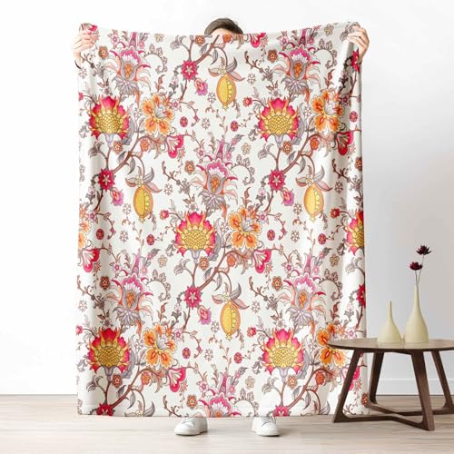 3D Kuscheldecke für Erwachsene Blumen Granatapfel Wohndecke Flauschig als Sofa Deko Orientalisch Blume Tagesdecke Botanisch Pflanze Fleecedecke Warm für Couch & Sessel, 130x150 cm von LLponhg