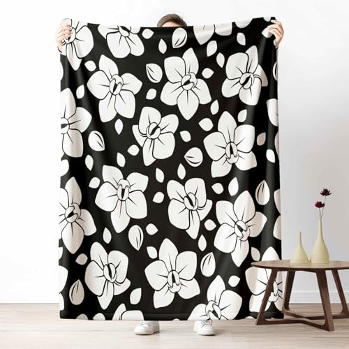 3D Kuscheldecke für Erwachsene Blumenpflanzen Geblümt Wohndecke Flauschig als Sofa Deko Botanisch Orchidee Tagesdecke Modern Phalaenopsis Fleecedecke Warm für Couch & Sessel, 130x150 cm von LLponhg