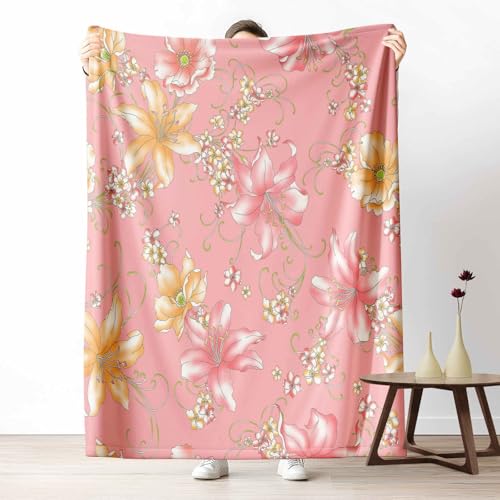 3D Kuscheldecke für Erwachsene Blumenpflanzen Lilie Wohndecke Flauschig als Sofa Deko Frühling Geblümt Tagesdecke Pastoral Botanisch Fleecedecke Warm für Couch & Sessel, 130x150 cm von LLponhg