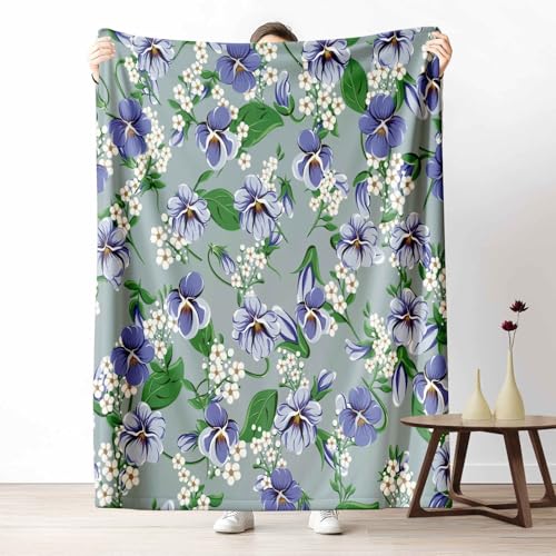 3D Kuscheldecke für Erwachsene Blumenpflanzen Stiefmütterchen Wohndecke Flauschig als Sofa Deko Garten Blume Tagesdecke Landhausstil Blatt Fleecedecke Warm für Couch & Sessel, 130x150 cm von LLponhg