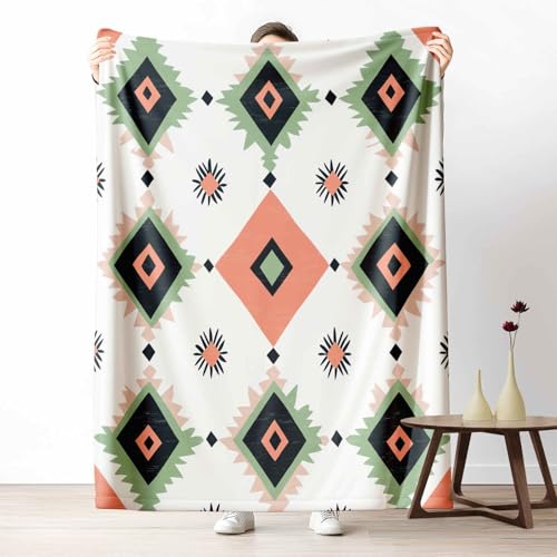 3D Kuscheldecke für Erwachsene Bohemian Geometrie Wohndecke Flauschig als Sofa Deko Folkloristisch Raute Tagesdecke Pastell Sonne Fleecedecke Warm für Couch & Sessel, 130x150 cm von LLponhg